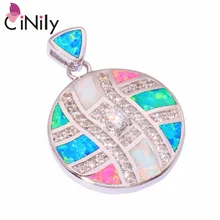 CiNily Creado Azul Rosado Blanco del Ópalo de Fuego Cubic Zirconia Pendiente Plateado Plata Al Por Mayor de Joyería de Las Mujeres Colgante 1 “OD4527