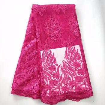 

Latest african tulle lace fabrics french net lace high quality embroidery nigerian lace with beads and stones 5yard/lot WHN-04