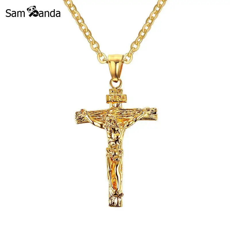 Cross Men Necklace INRI Crucifix Love Jesus Pendant Stainless Steel