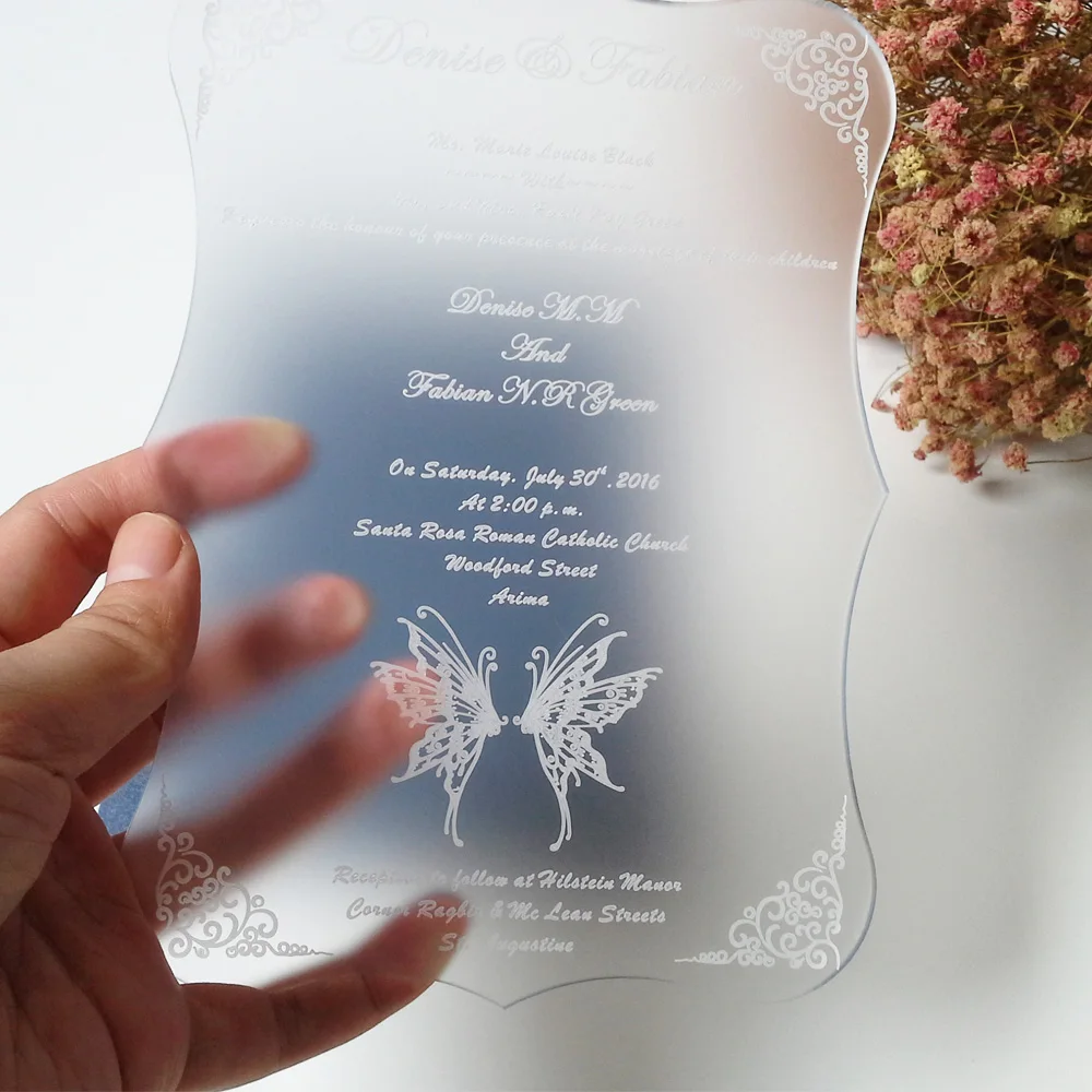 100pcs per lot 5x7inch Frosted Acrylic Wedding Invitation Card with Gold Printing SHIP TO USA ONLY - 32879781468