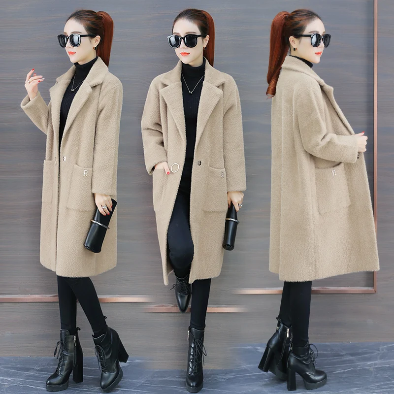 

Imitation mink velvet jacket female medium length 2019 new winter Han edition loose thickened sweater knitted cardigan coat