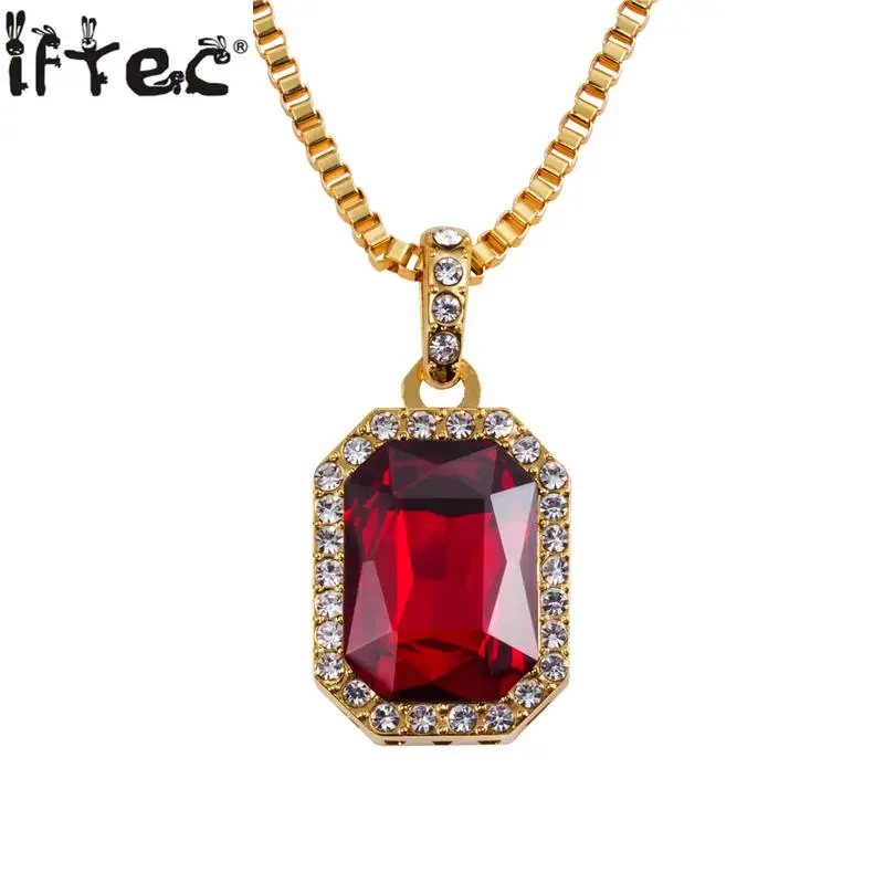 Mens Hip Hop Rick Ross Birdman Iced CZ Red Ruby Angel Pendant Box Chain Necklace