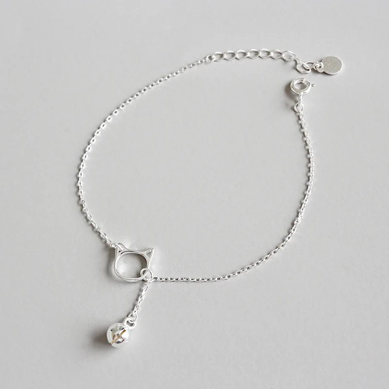 

925 Sterling Silver Bracelets Simple Cute Kitten Bell Bracelet Link Chain Authentic Fine Jewelry Accessories WDB025