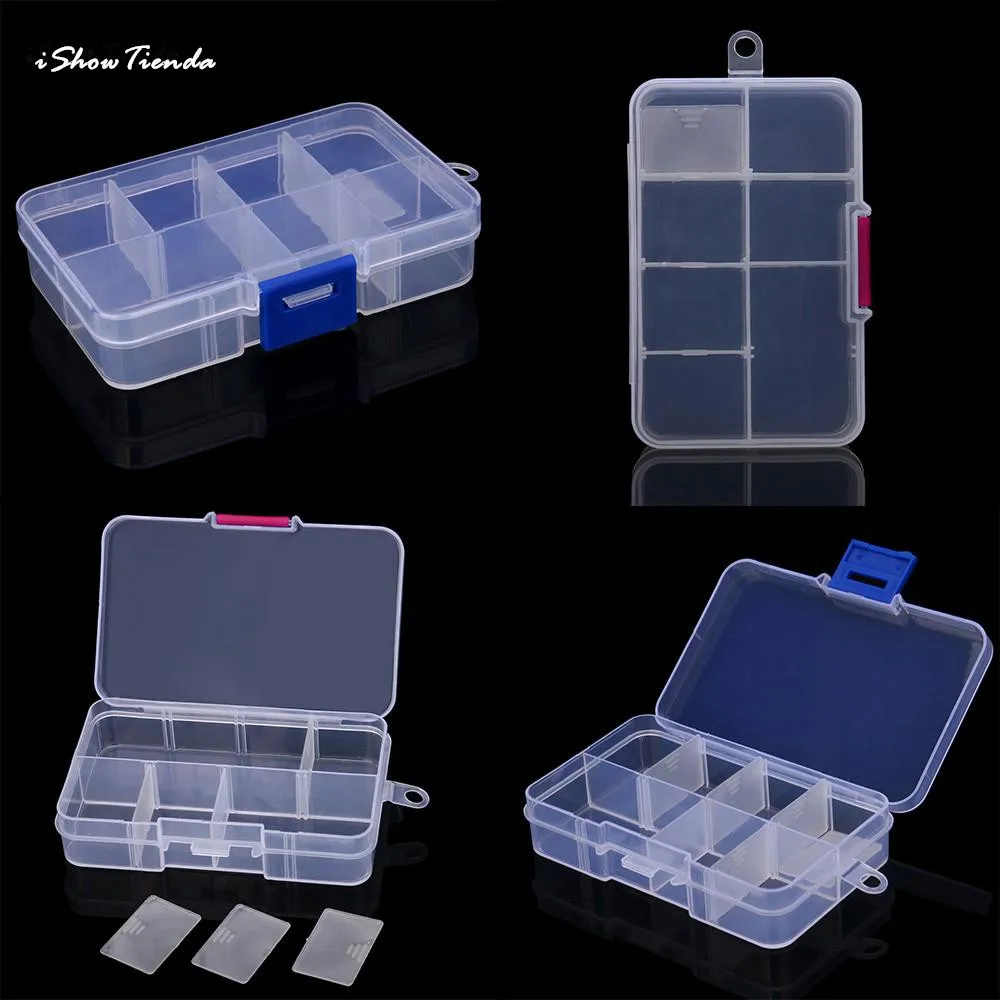 

ISHOWTIENDA New 1PC Plastic 10.5*6.6*2.3cm 8 Slots Adjustable Jewelry Storage Box Case Craft Organizer Bead