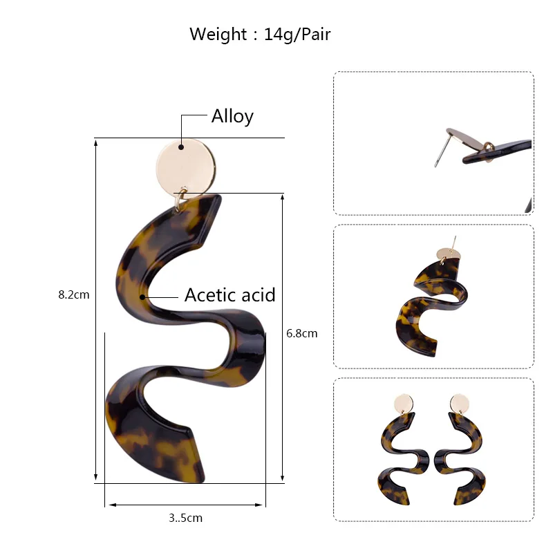 Vintage New Fashion Acetate Long Big Drop Earrings for Women Round Metal Dangling Acetic Acid Acrylic Earrings for Girls Brincos (6)