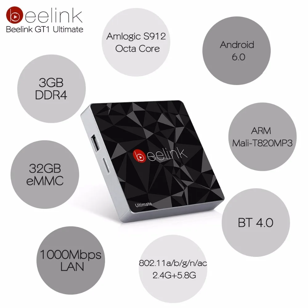 Beelink GT1-A/GT1 Ultimate tv Box 3g 32G Amlogic S912 Восьмиядерный процессор DDR4 2,4G+ 5,8G двойной WiFi Android 7,1 телеприставка медиаплеер