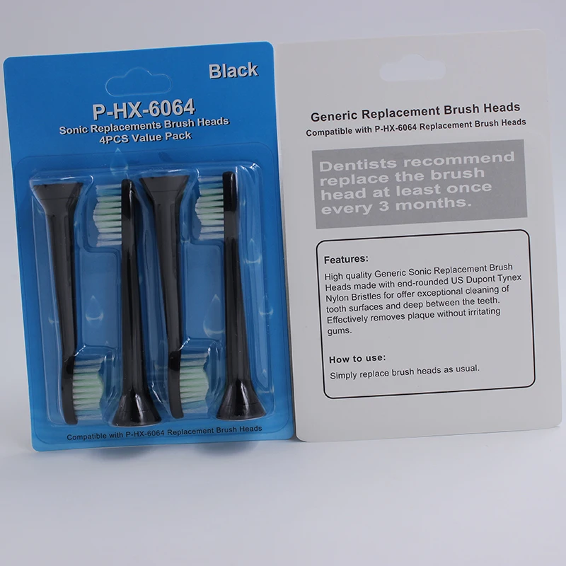 4000 шт HX6064 электрическая звуковая сменная насадка для зубной щетки для Philips насадки на зубные щетки Sonicare черная Алмазная мягкая щетина