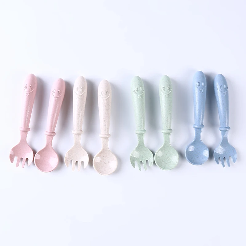 

2pcs/Set Children'S Cutlery Set Wheat Straw Spoon Creative Cartoon Children Spoon High Quality Children Cutlery Set