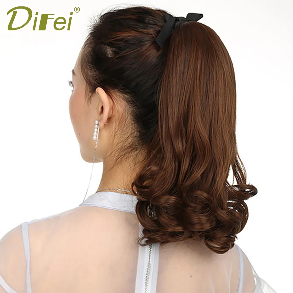 DIFEI 6 цветов Короткие вьющиеся Женские синтетические высокотемпературные волокна волос повязки конский хвост