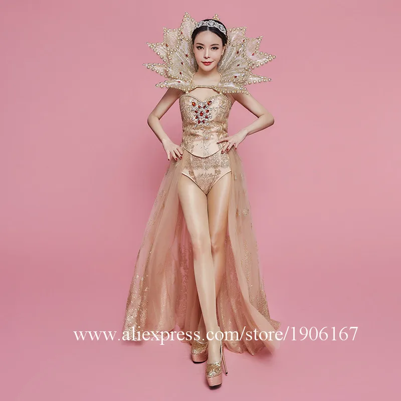 Bar nightclub female singer dj dance team ds black gold diamonds fringe three sets of costumes0