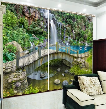 

Custom 3D Curtain Beautiful Arch Of Wooden Arch Bridge 3D Landscape Curtains Living Room Bedroom Beautiful Practical Blackout C