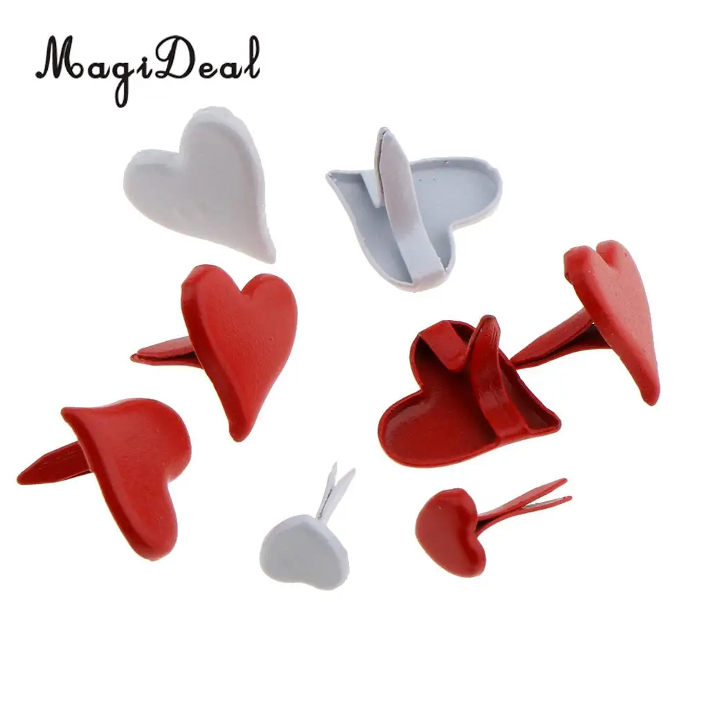 100 x 11mm Heart Shape Mini Brads Paper Fastener Scrapbooking Craft