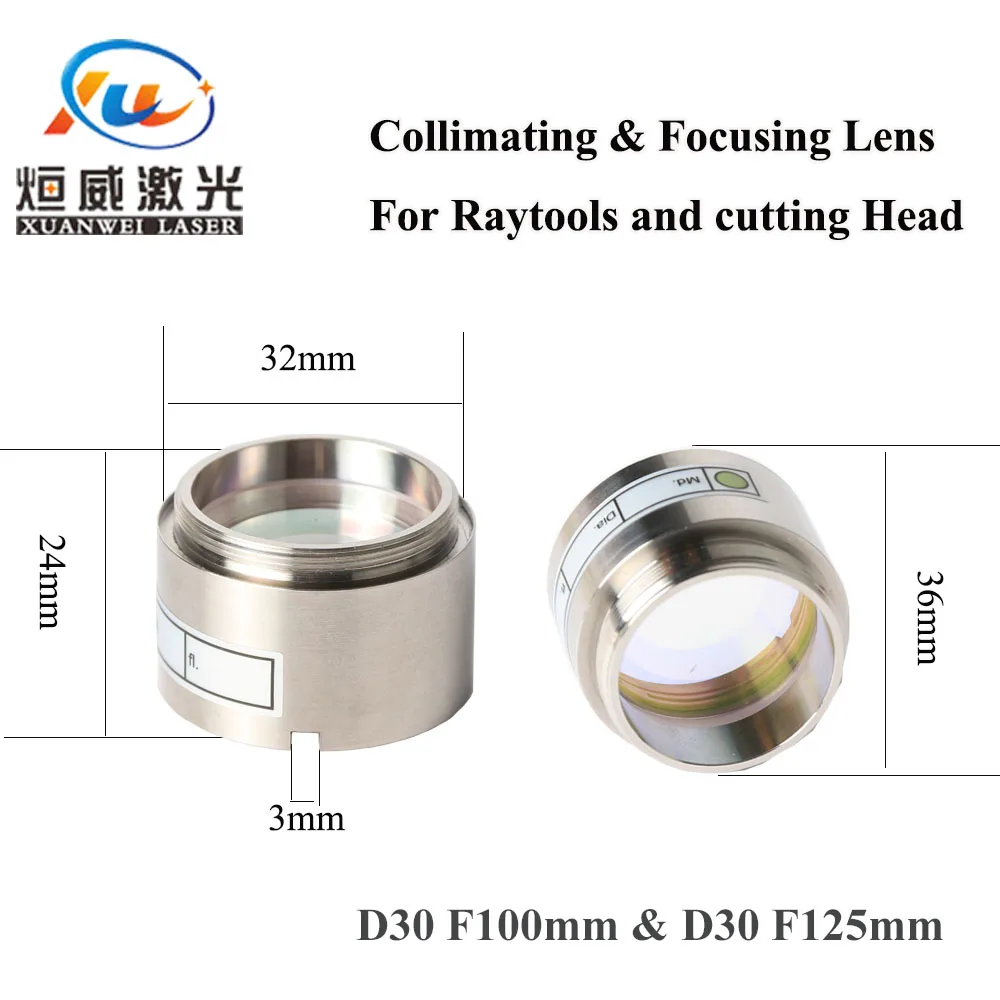 Fiber Laser Focus Lens D30 F100 F125mm with Lens Holder for Raytools WSX Laser Cutting Head BT240 BT260 BT240S 0-4KW