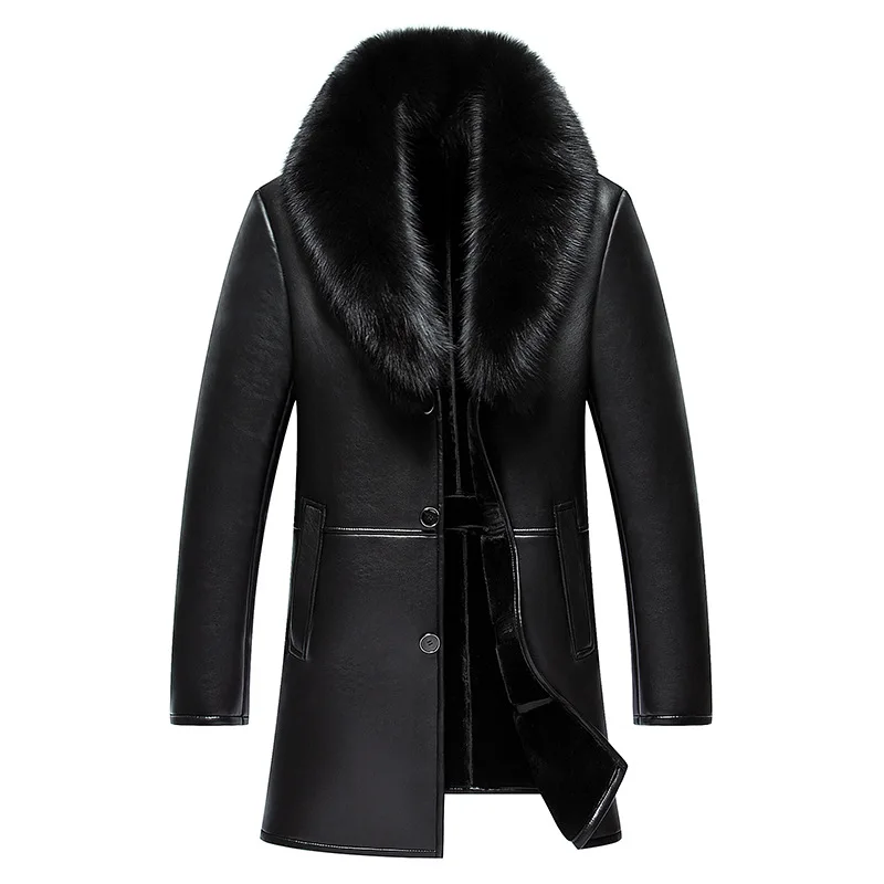 

Hot 2019 Winter New Formal Leather Jacket Male Fur One Turn-down Collar Natural Sheep Skin Jackets Men Slim Trend Warm Coats