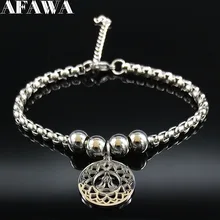 Йога лотоса Нержавеющая сталь браслет Для женщин Серебряный цветный бусины браслет ювелирные изделия с кожей brazaletes mujer B18285