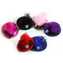 6pcs/lot Mini Hair Clip Heart Shaped Crystal Gauze Feather Fascinators Party Hat Clip Girls&Kids Headwear