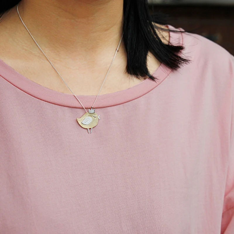 

Lotus Fun Real 925 Sterling Silver Natural Handmade Fine Jewelry Lovely Princess Bird Pendant without Necklace for Women
