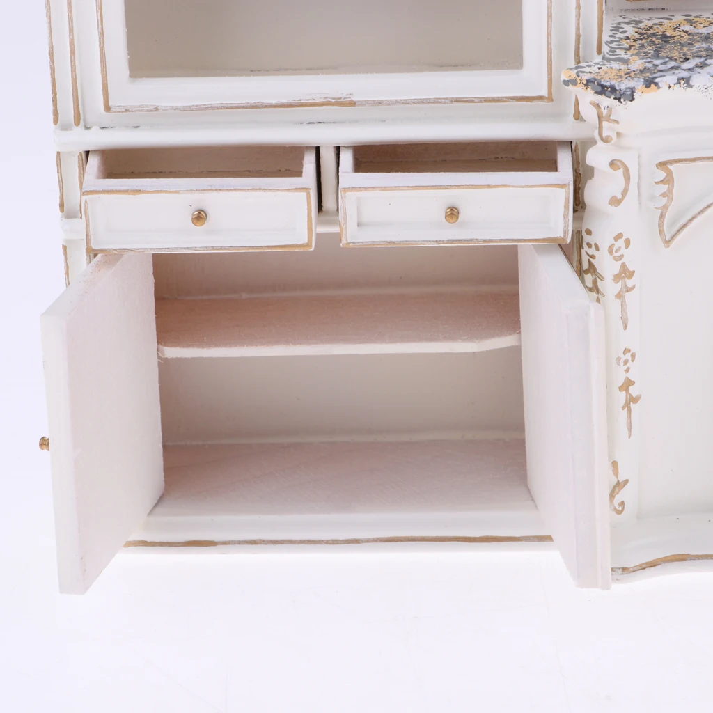 Luxury Miniature Wooden Display Cabinet Floral Sofa Couch 1/12 Dolls House Furniture Room Items Accessories