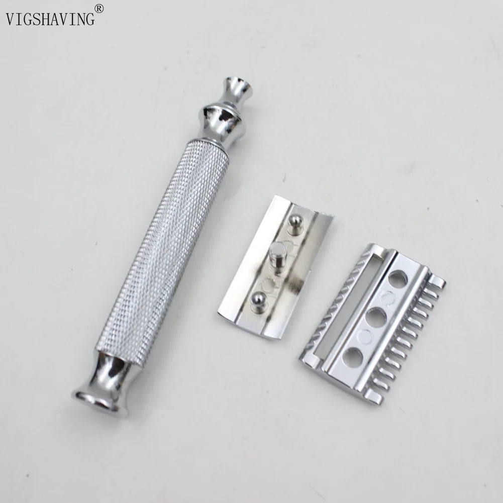 VIGSHAVING للرجال الحلاق حلاقة أداة معدن الكروم ماكينة حلاقة آمنة بشفرة مزدوجة VIGSHAVING للرجال الحلاق حلاقة أداة معدن الكروم ماكينة حلاقة آمنة بشفرة مزدوجة