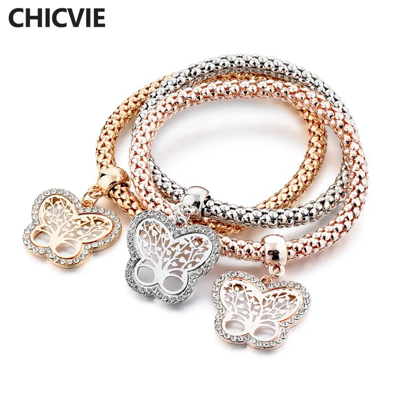 

CHICVIE NEW 3 pcs Butterfly Bracelet Gift Chain Bracelets & Bangles For Women Distance Bohemian Jewelry Bracelets Sets SBR180089