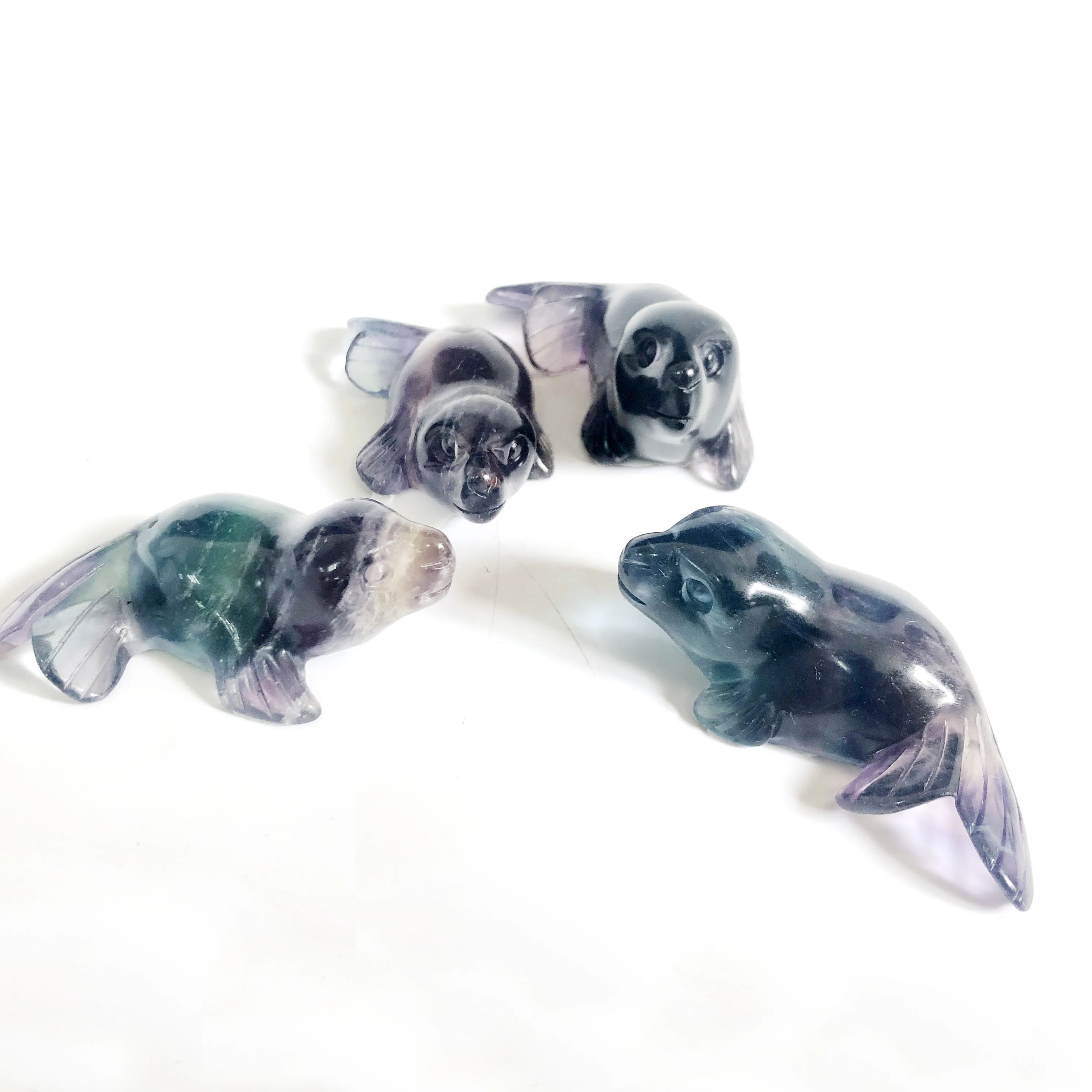 

2.5 inches Rainbow Fluorite Natural Stone Carved Sea Dog Figurine Carving Chakra Healing quartz Reiki for Decoration XKF