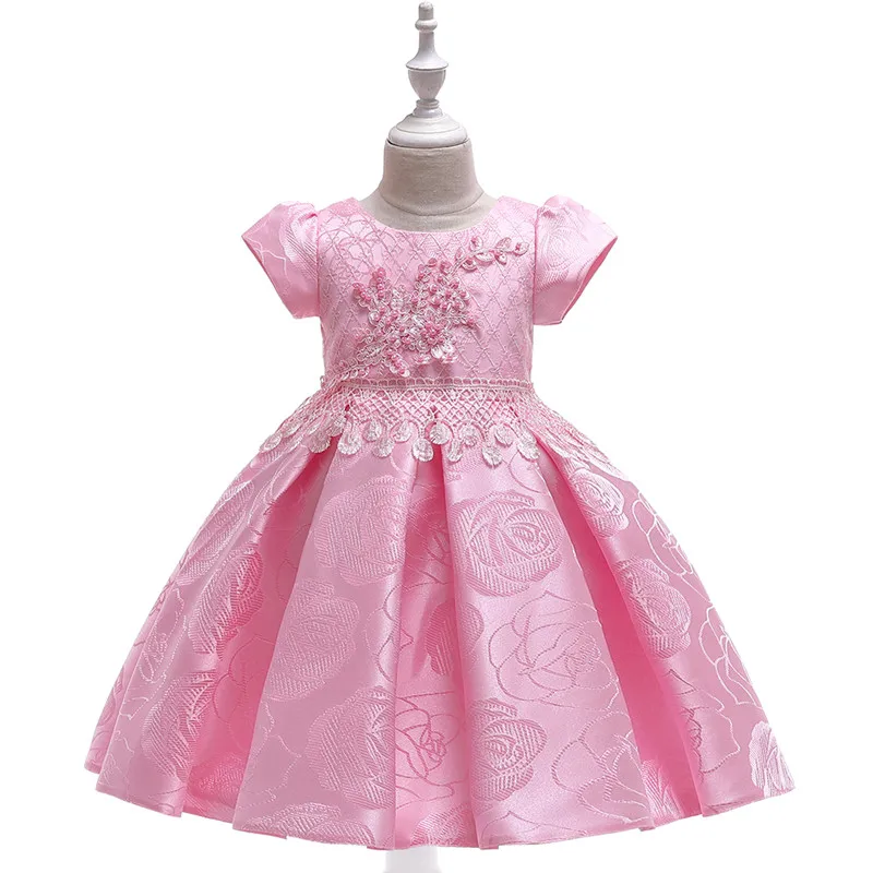 Кружевное платье-пачка с вышивкой и бусинами для девочек бальное платье с цветочным рисунком, праздничное платье принцессы Детские платья с бантом на день рождения для детей возрастом от 8 до 10 лет, L5129 - Цвет: pink