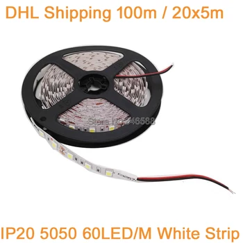 

Free DHL 100M/lot! 20x5M 5050 LED Strip DC 12V Flexible LED Light 60 LED/m DC12V LED Tape, Cool White 6500K, IP20 Non-waterproof