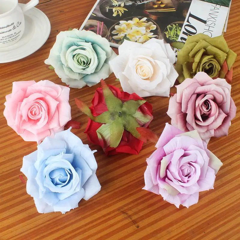 5Pcs/lot 10cm Artificial Flowers Silk Rose Flower Head Wedding Party Home Decoration DIY Wreath Headdress Candy Box Accessories | Дом и сад