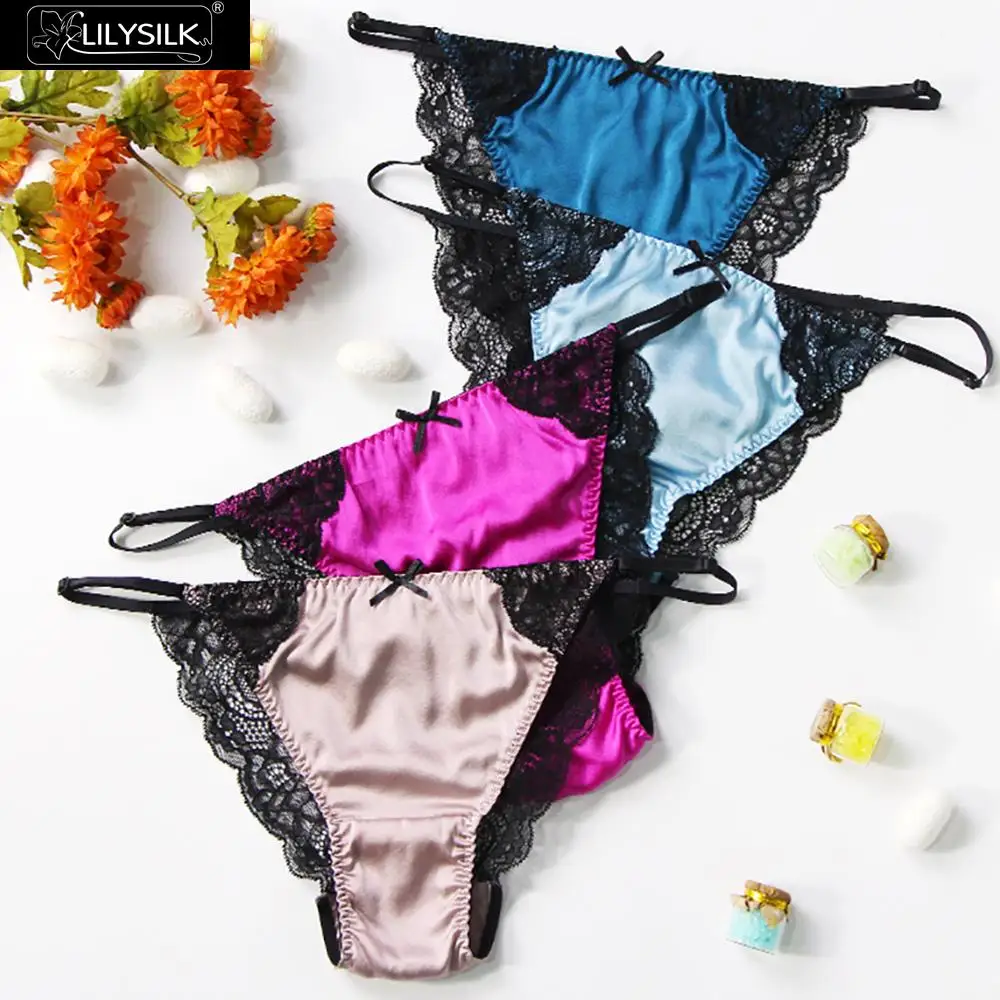 

LILYSILK 4 Pack Sexy Silk Thong With Lace Women Underwear Free Shipping