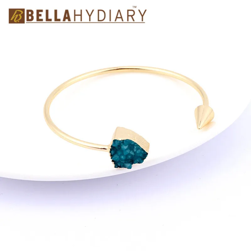 Bijoux European Vintage Jewelry Geometric Round Resin Druzy Asymmetry Hand Cuff Adjustable Bracelet For Women Bangles Bileklik (3)