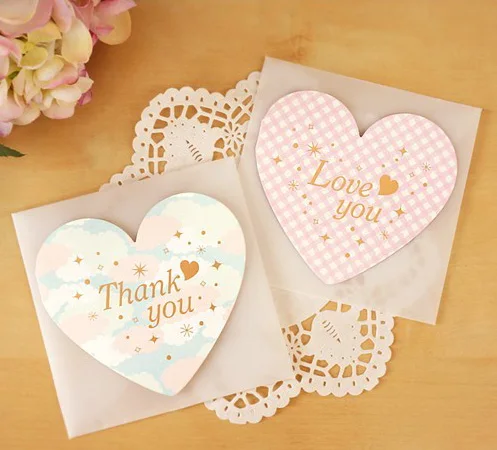 1 комплект конвертов с надписью Thank You 6 рисунков дизайн сердца канцелярские