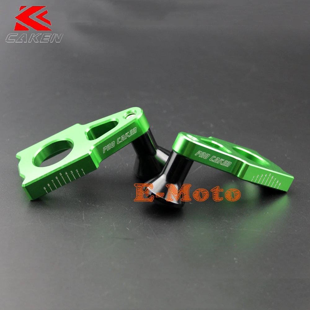 Green CNC Rear Chain Adjuster Axle Blocks With Spool Slider For KX125 KX250 KX250F KX450F KLX450R Enduro E-Moto