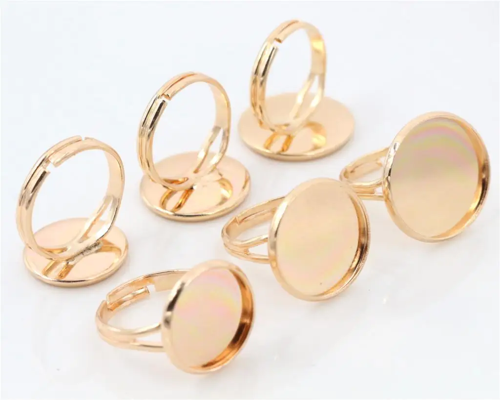 

14mm-16mm-18mm 10pcs KC Gold Plated Brass Adjustable Ring Settings Blank/Base,Fit 14mm 16mm 18mm Glass Cabochons,Buttons