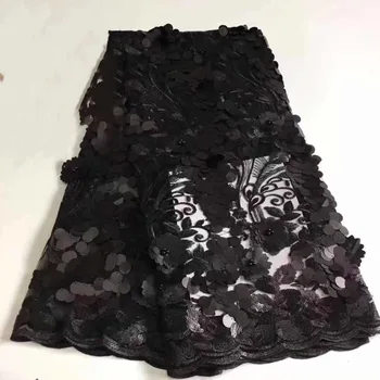 

High Quality French Mesh Lace Fabric 2019 Wholesale Nigerian Lace Fabric Latest Handmade Sequins Beaded Lace for Women Dress