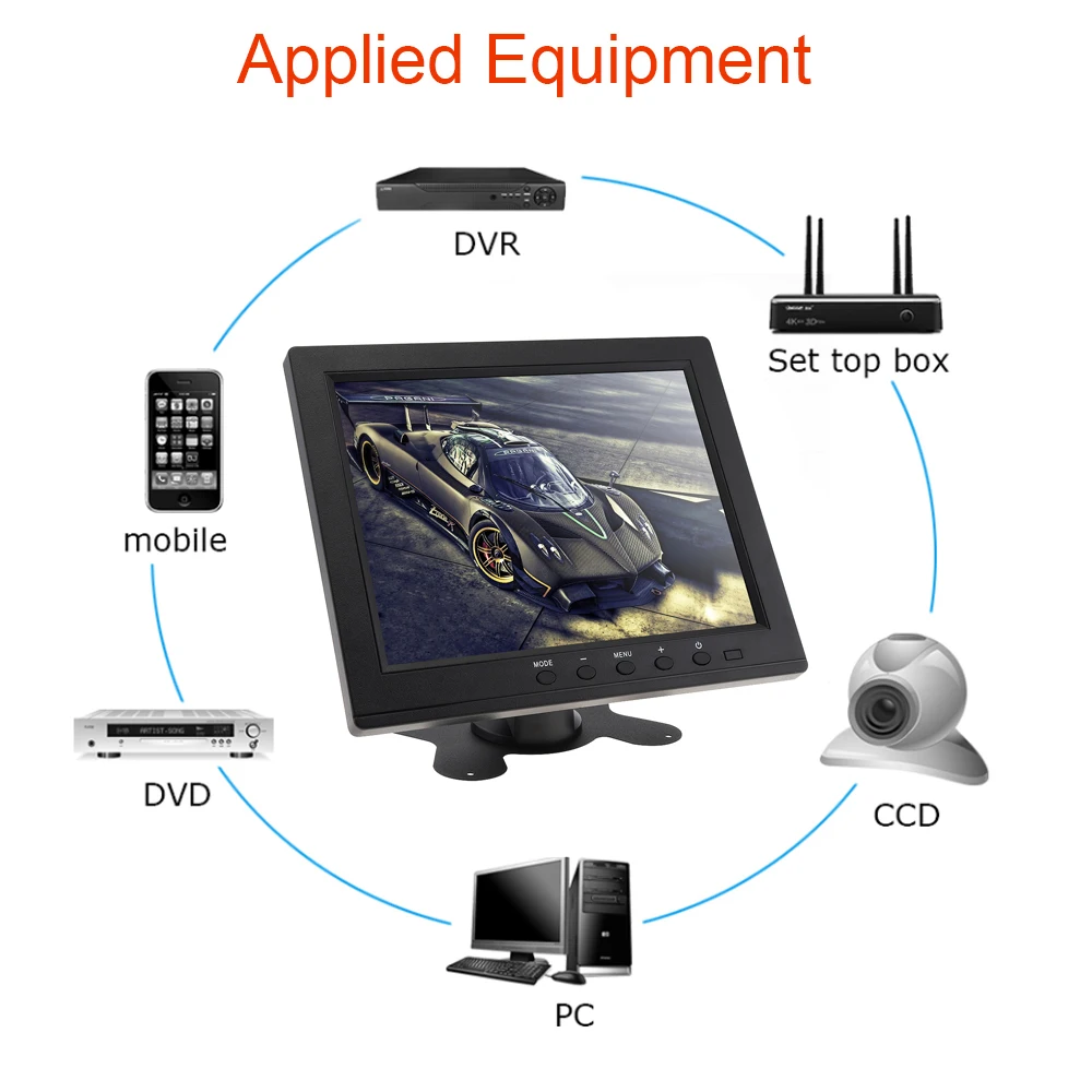 8 дюймов светодиодный монитор HD TFT-LCD Цвет монитор Мини ТВ компьютер 2 канала видео Вход безопасности с монитором ж/Динамик VGA HDMI для автомобиля