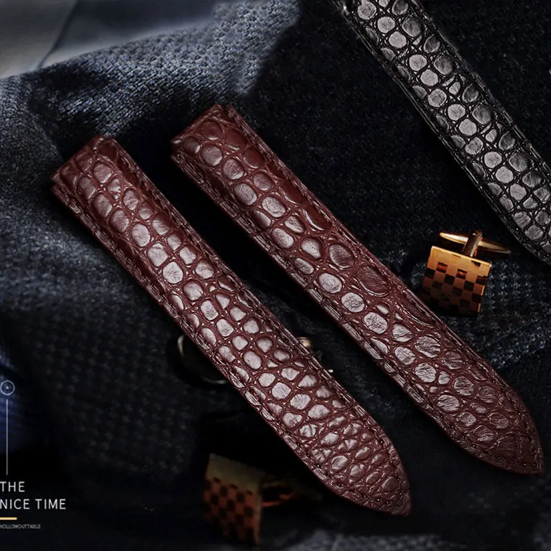 

TKN Crocodile Leather Belt for Men and Women Luxury Double-tailed Wristband Convex interface Replacement Cartier Watch strap