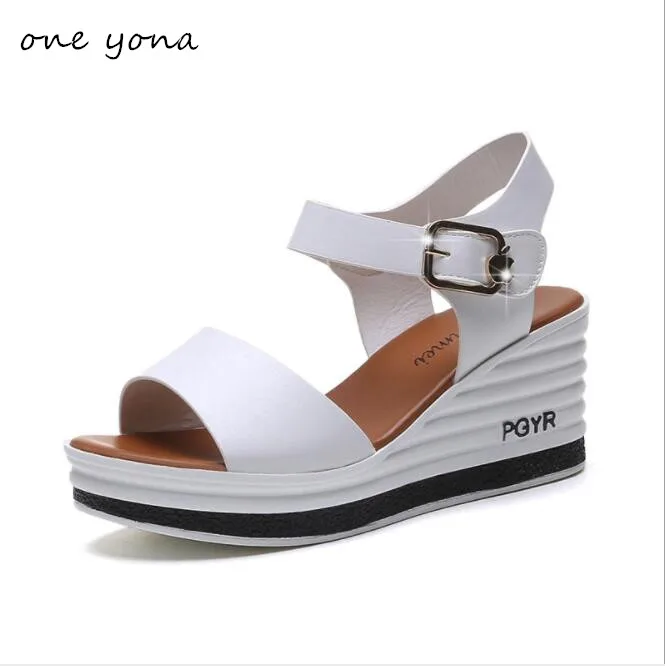 

Women's shoes 2019 summer new buckle wedge flat bottom sponge cake with thick bottom casual ladies sandals a125
