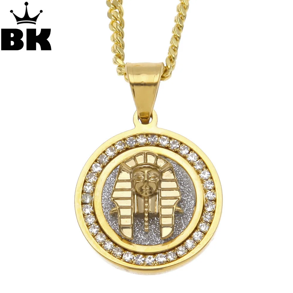 

Stainless Steel Round Pharaoh Pendant Chain Necklace For Men Iced Out Rhinestone Necklaces & Pendants Hip Hop Fashion Jewelry