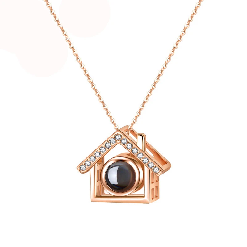 1PC Female Zircon House Necklace Silver 100 Languages Light I Love You Projection Pendant Clavicle Chain Charm Jewelry | Украшения и