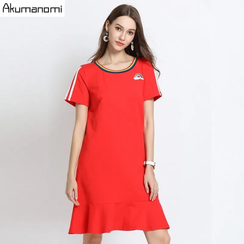 

Summer Dress Women 2019 Plus Size O-neck Short Sleeve Ruffles Appliques Cotton Dress Free Shipping Vestidos Verano Jurken Robe