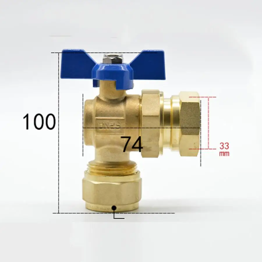 DN25 G " BSPP Женский подходит 20/25 мм ID/OD pex труба нет латунь угловой шаровой кран с синей ручкой для воды Mainfold