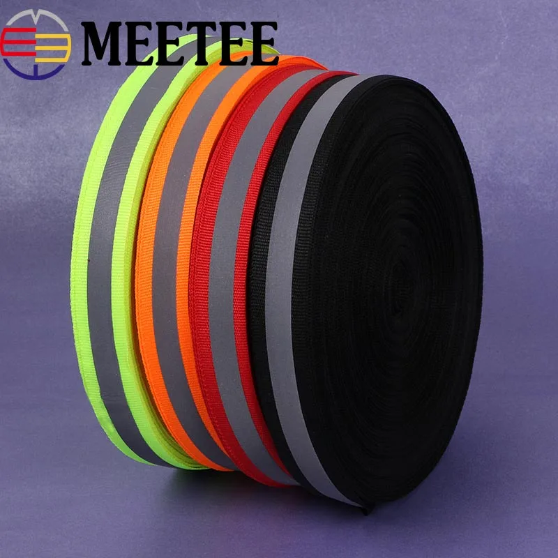 

2.0*1.0cm 23Meter Polyester Reflective Webbing Ribbon Weaving Piping Taps Tape Traffic Warning with Reflective Film Webbings