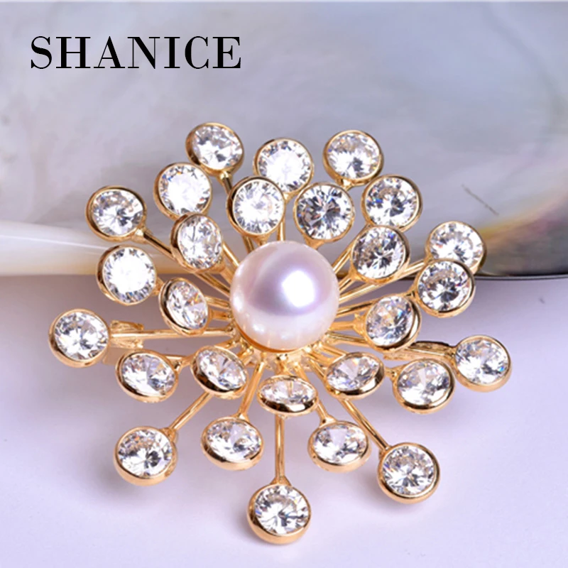SHANICE luxury Cubic Zirconia Brooches High Quality Trendy Plant pearl