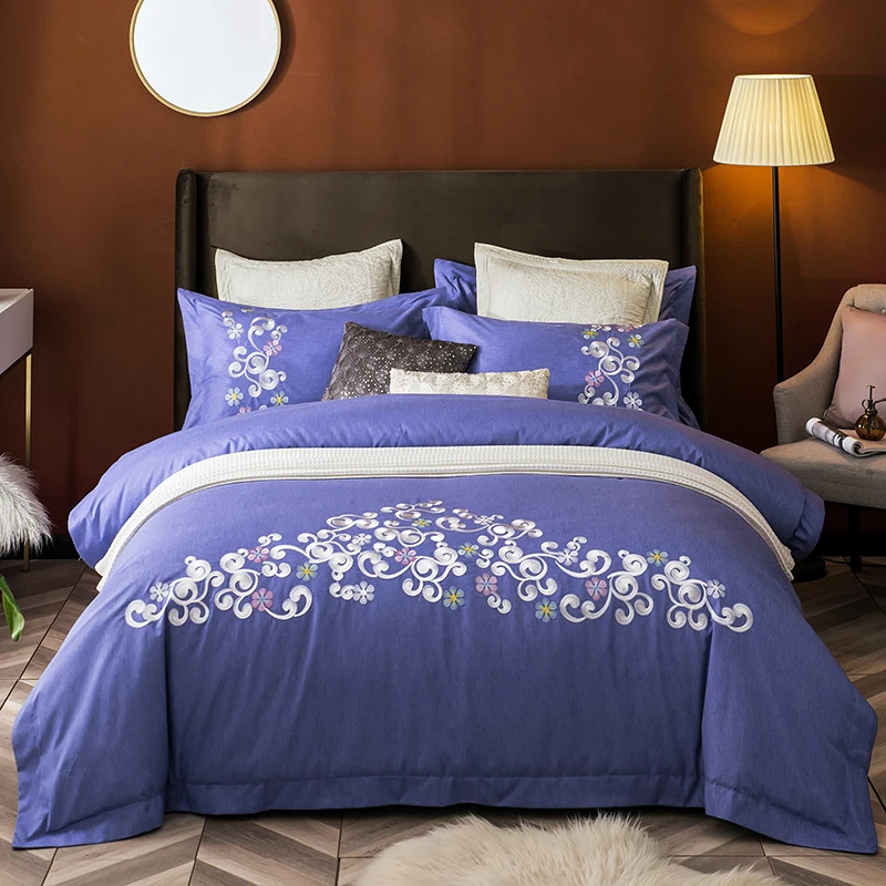 

DIFUNINA Colored Cotton 4pcs Bedding Sets Solid Color Embroidered Duvet Cover Pillow Cover Bed Sheet Twin Queen King Size