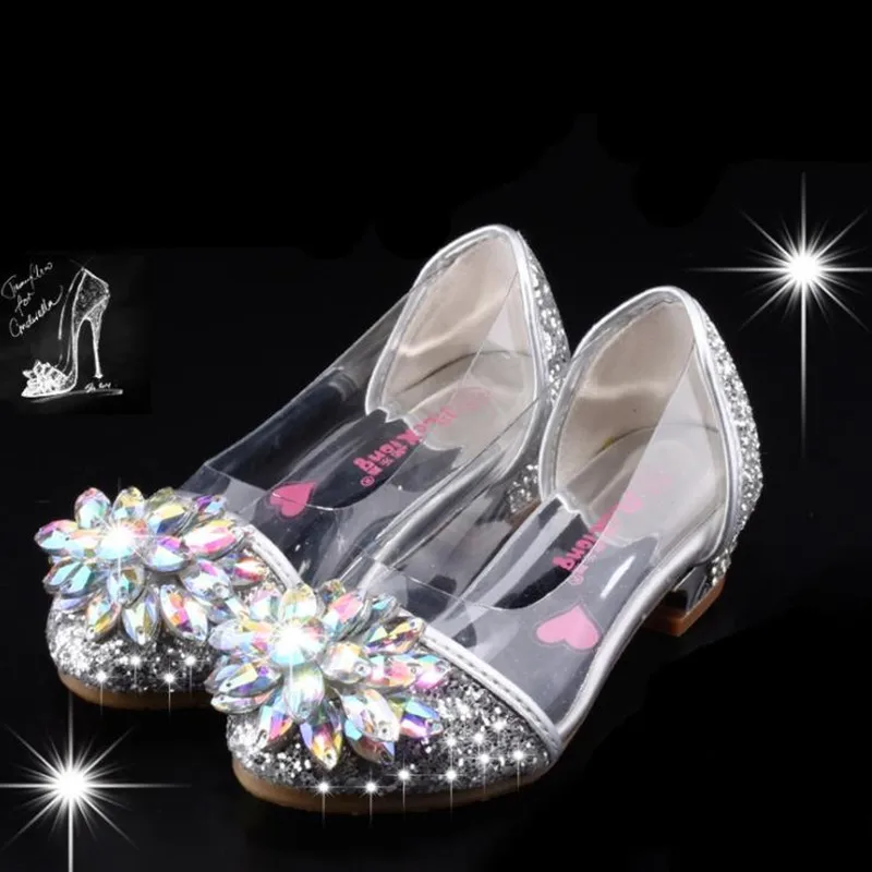 HaoChengJiaDe Fashion Cinderella Crystal Bright Diamond Shoes Girl Princess Single Shoes Girl Performance High Heels Shoes