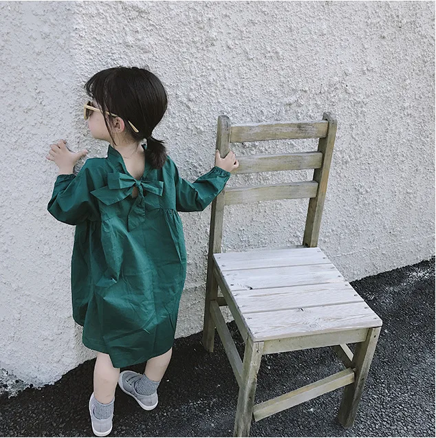 

Korean Solid color girls dresses autumn 2018 children Long Sleeve Princess Dress for Girl party clothes baby tutu clothing
