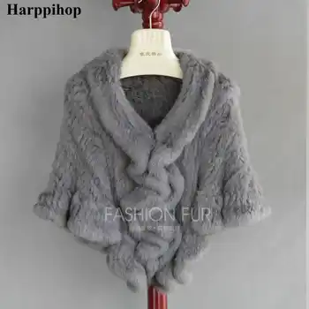 7COLORS Product real rabbit fur knitted cape ruffle hem rex rabbit fur cloak cape Women Genuine Knitted Fur Cape Shawl Wrap