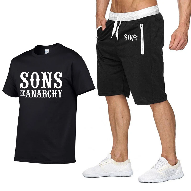 

SOA Sons of Anarchy T Shirts shorts suit Sportswear Summer Mens T-shirt SAMCRO high quality Cotton Hip Hop Harajuku Short Sleeve
