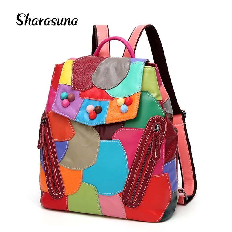 

2018 Fashion Genuine Leather Backpack Women School Bags For Teenage Girls Backpacks High Quality Sheepskin Rivet Ladies Backpack