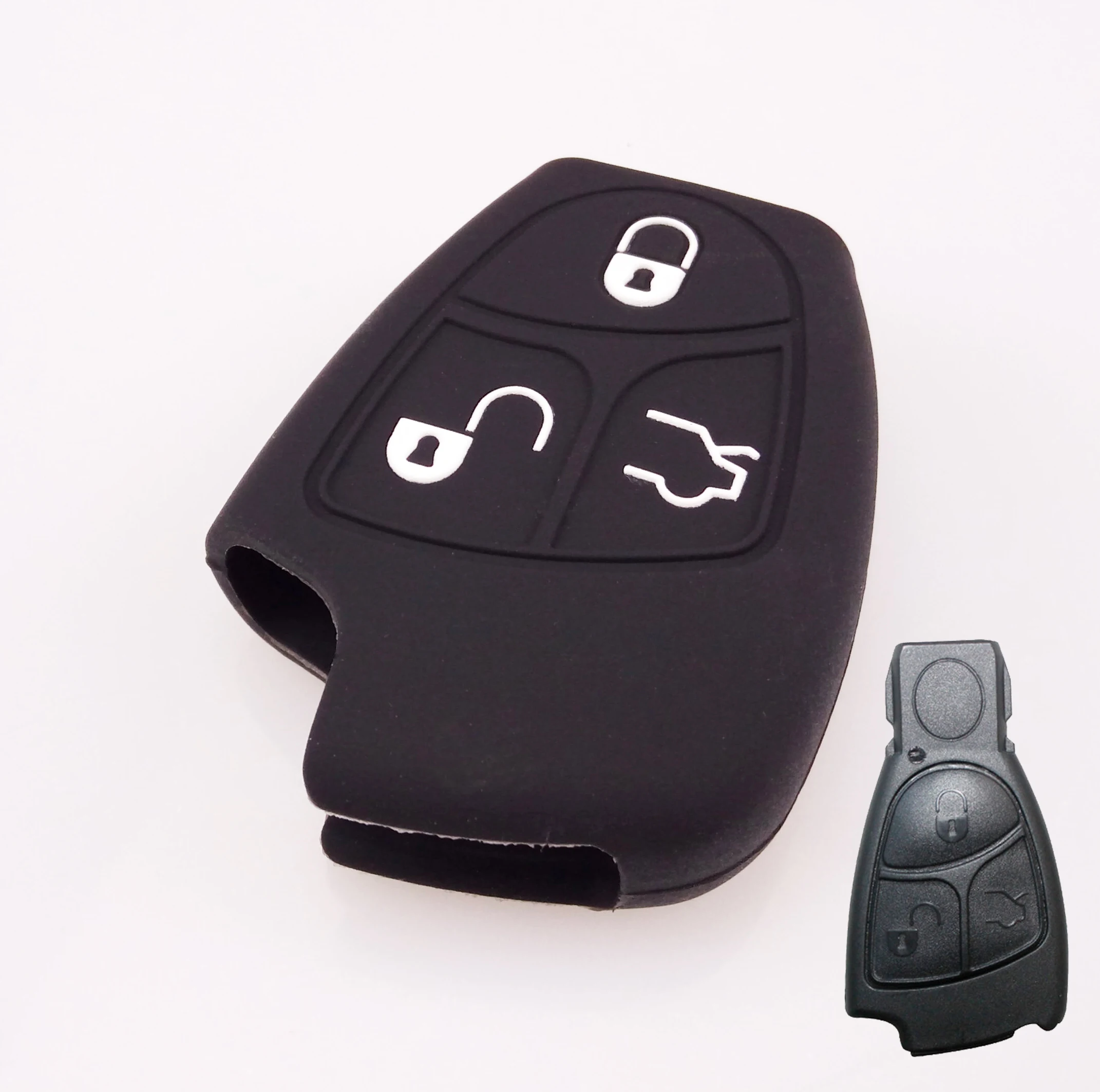 3 кнопки силиконовый для ключа автомобиля Fob резиновый чехол подходит для Mercedes Benz CLS Sl c e s Class Amg дистанционный умный БЕСКЛЮЧЕВОЙ Чехол держатель оболочки - Название цвета: BLACK